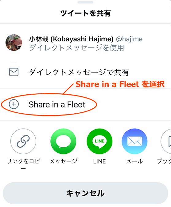Share in a fleetを選択